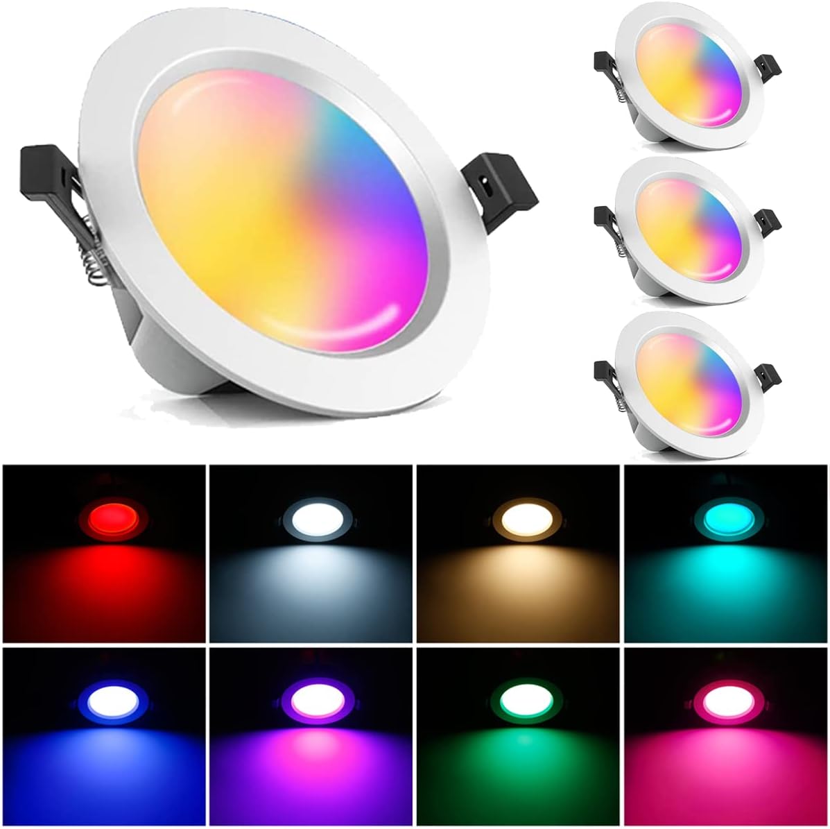 LED Downlight Dimmable RGBCW,Bluetooth Mesh Color Changing 5W 300LM LED Recessed Ceiling Spotlights for Living Room Bedroom Bars (4 Pack)