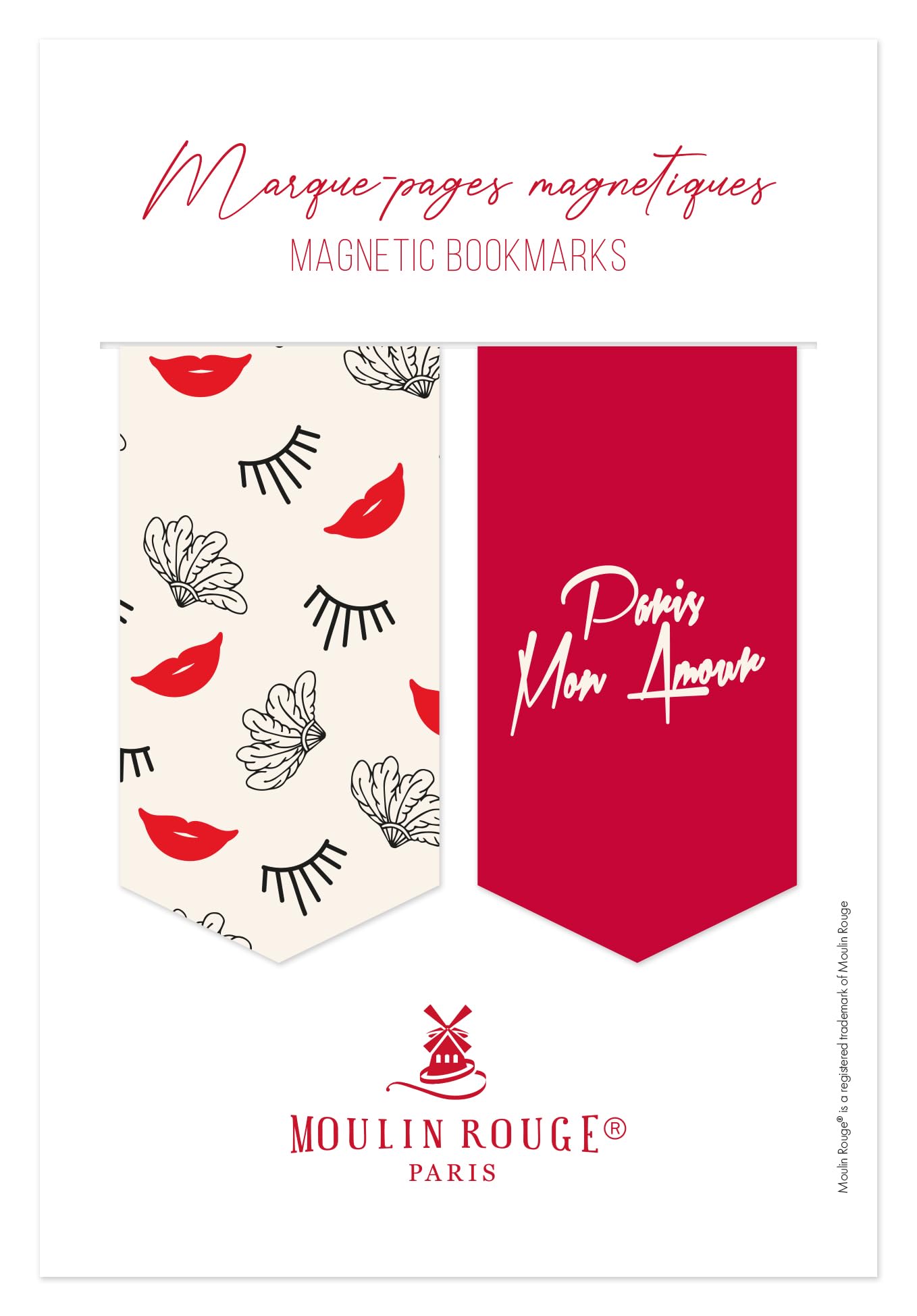 Clairefontaine 812446C - Set of 2 Moulin Rouge Collection Magnetic Bookmarks Red + Ivory Patterns Size 7.5 x 4 cm - Moulin Rouge Collection - 2 Assorted Images