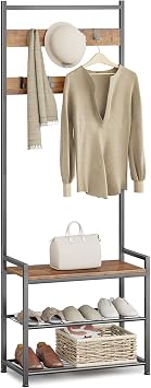 3-in-1 Entryway Coat Rack Hall Tree with Shoe Storage Bench - Brown