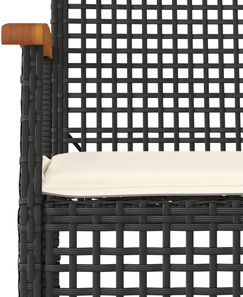 vidaXL Outdoor Bistro Set 3 Piece with Cushions - Poly Rattan & Acacia Wood - Patio/Garden Furniture - Black/Brown - 15.7"x15.7"x16.5" Table - 21.3"x22.4"x33.5" Chair