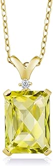 Gem Stone King 5-10 Cttw Gemstone Birthstone and White Diamond Pendant Necklace for Women | 18K Yellow Gold Plated Silver | Emerald Cut 14X10MM with 1MM Round Accent | 18 Inch Chain