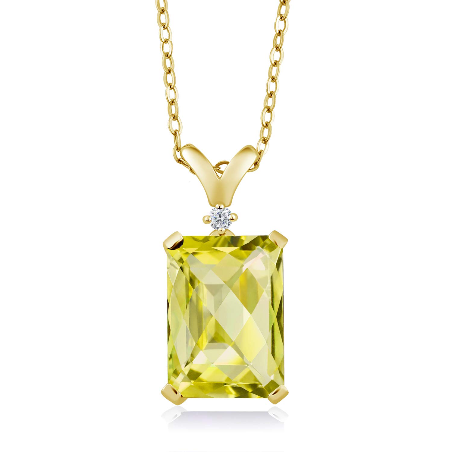 Gem Stone King 5-10 Cttw Gemstone Birthstone and White Diamond Pendant Necklace for Women | 18K Yellow Gold Plated Silver | Emerald Cut 14X10MM with 1MM Round Accent | 18 Inch Chain