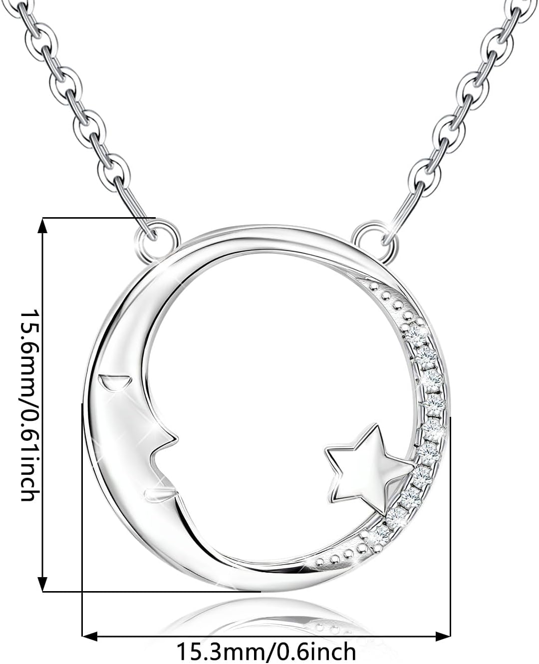 Sterling Silver Necklace for Women Moon and star Dangle Jewelry Necklace Gift - Image 6