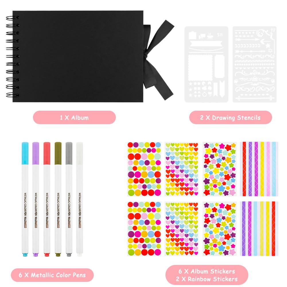 Aolso Album Photo Scrapbooking DIY 30 Pages Noires, Souvenir DIY, 21,5 x 15 cm, Spirale Fait Main Bricolage Livre de Mémoire, Album de bébé, Scrapbooking, Noir