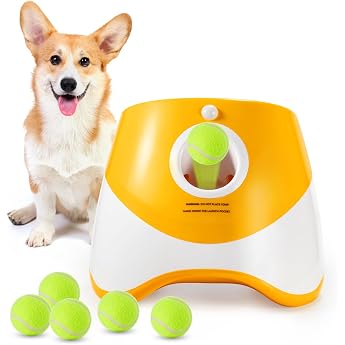 Galat e Automatic Ball Launcher - Small Interactive Ball Launcher for Dogs with 6 Mini Tennis Balls Orange