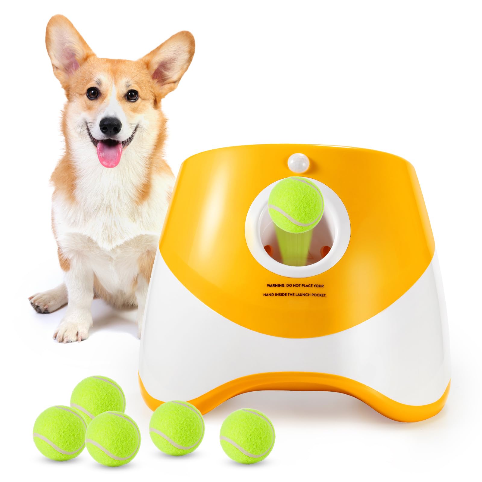 Galatée Lanciatrice Automatica a Sfera, Lanciagranate Per Palline Interattiva, Lanciagrana Automatica Per Cani, Lanciatore Di Palle Per Cani Con 6 Mini Palline Da Tennis(Arancia)