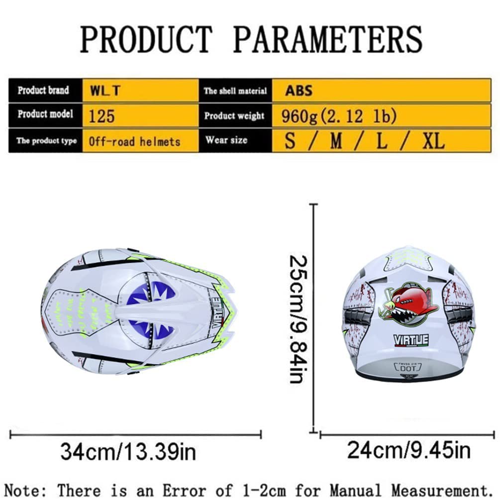 Casco Motocross,Casco Descenso Hombre, Blanco/Tiburón - Adulto Casco Motocross Enduro MTB con Gafas/Máscara/Guantes, Casco Trail, ATV Scooter,L