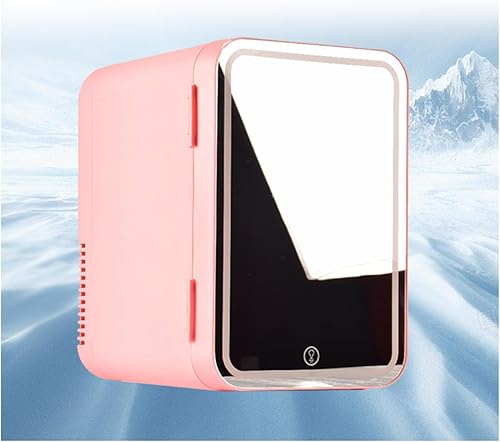 GaRcan Mini refrigerador pequeño para dormitorio, con espejo LED, mini refrigerador de escritorio de capacidad de 8 litros, frío y caliente,