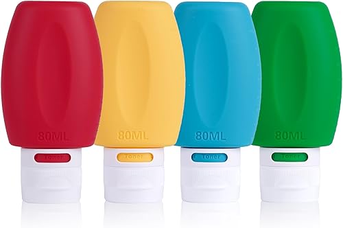 JaneJu - Botellas de viaje para artículos de tocador, aprobadas por la TSA, paquete de 4 recipientes de tamaño de viaje, recargables a prueba de