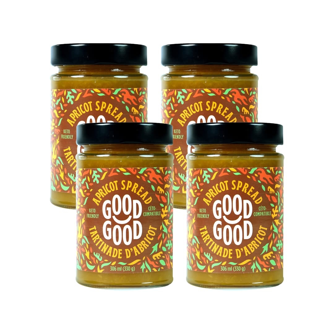 GOOD GOOD Apricot Jam - No Added Sugar - Low Calorie - Gluten Free and Vegan - Diabetic and Keto Friendly - 12oz / 330g (Pack of 4)