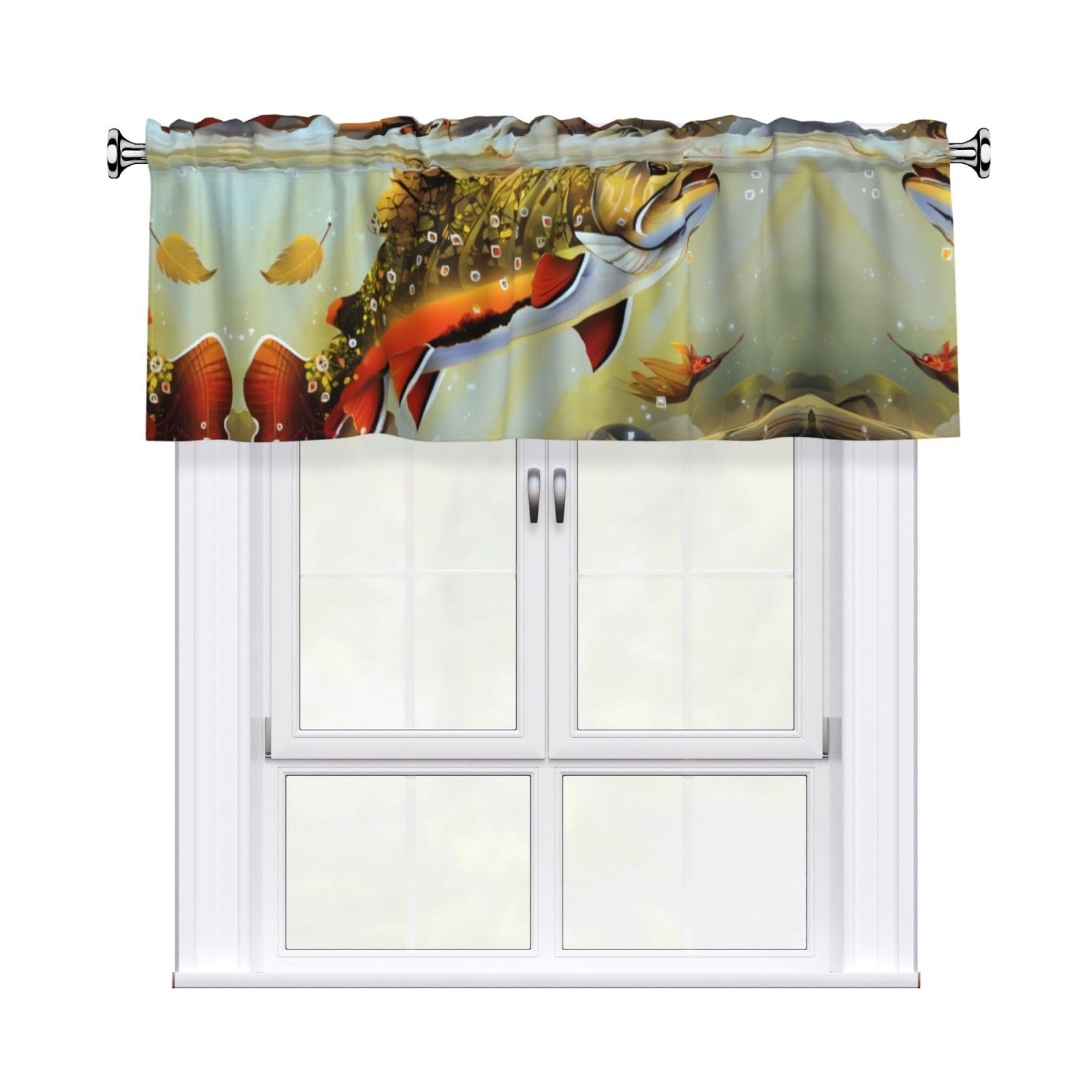 WHJSSF Brook Trout Fly Fishing Prints Housewarming Gift – Peach Skin Window Valance 54x18 for a Cozy Kitchen Refresh