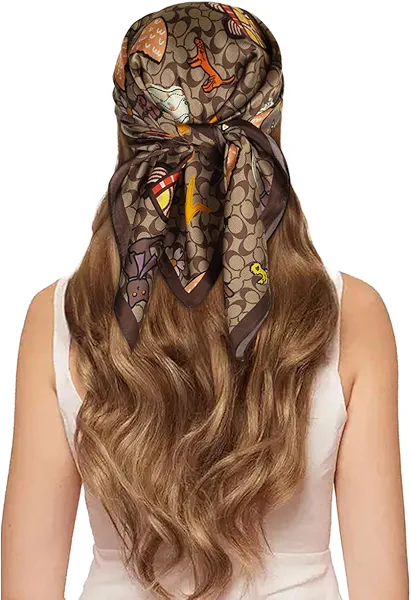 EXTREE 100% Pure Mulberry Silk Scarf Fashion Hair for Women Scarf Lightweight Square Neckerchief 27.5× 27.5 inches Cartoon Graffiti
