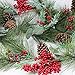 6' Long Christmas Artificial Pine Needle Garland Wired Rustic Twig Vine Birch Garland with Assorted Faux Red Berries Eucalyptus Leaves Natural Pine Cones Fir Sprigs Garland Holiday Season Winter Decor