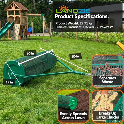 Image of Compost Spreader 60 Inch Tow Behind, Peat Moss Roller - Landzie