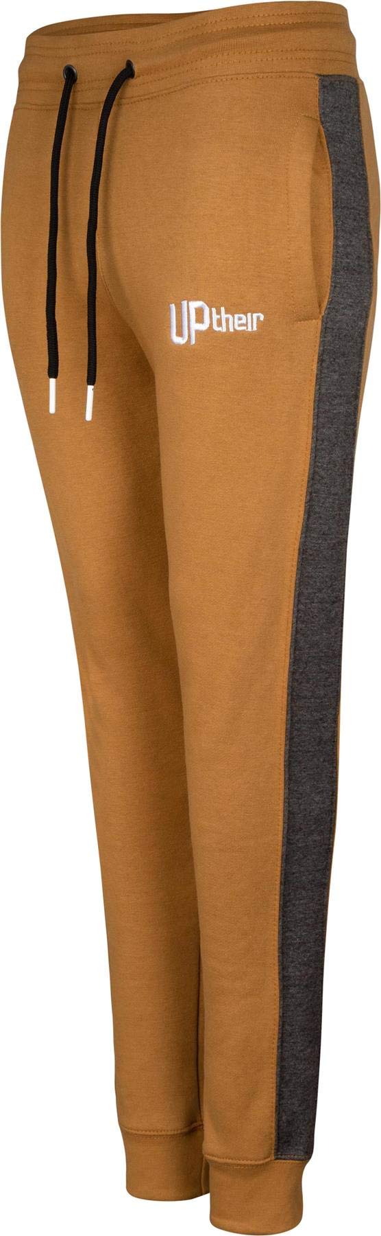 Uptheir Women's Candy Panel Joggers in Caramel & Grey - L Brown