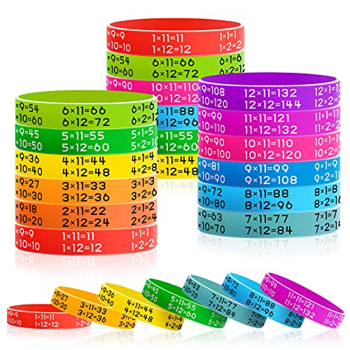 Zhanmai 144 Pieces Learn Maths Rubber Bracelets Multiplication Facts Bracelet Stuff Fancy Silicone Bracelets for Events Education Aid Reward Bracelets for Students,12 Colors