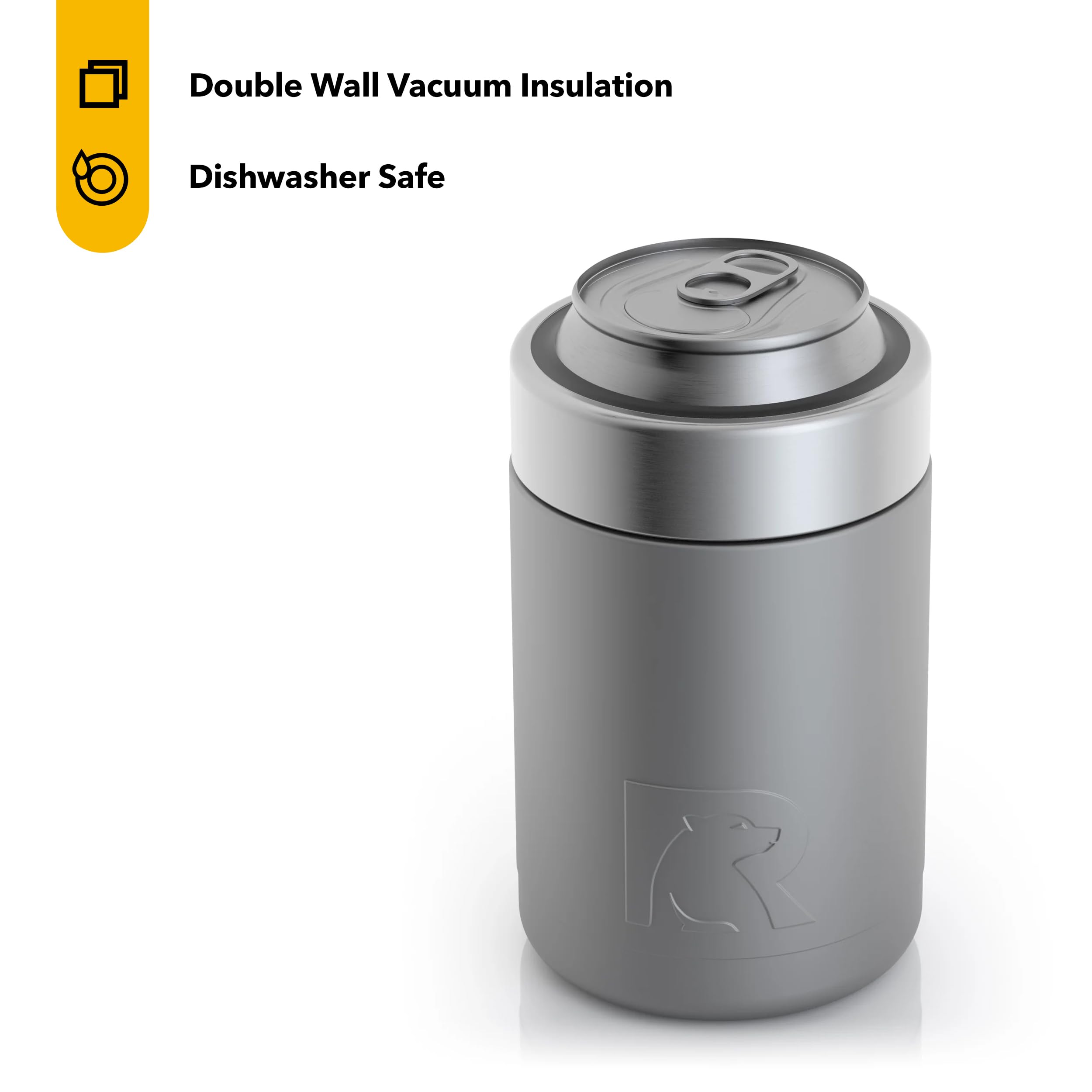 RTIC Can Cooler Insulated, Beer, Beverage, Soda Can Cooler with Lid, Stainless Steel Metal, Double Wall Insulation Coozie for Cans, Sweat Proof, 12oz, Graphite