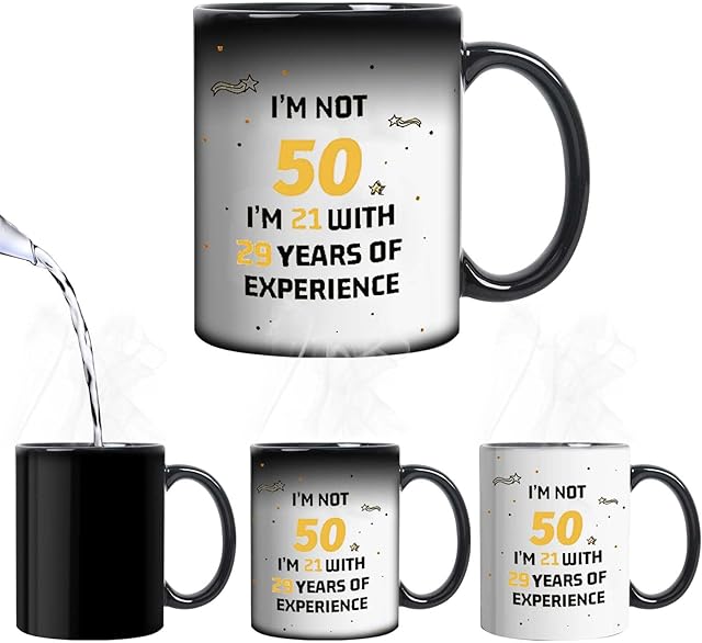 50th Birthday Gifts for Women Men Novelty Funny Heat Changing Mugs 50 Years Old Birthday Present Coffee Cugs for Her Him Dad Mum Friends Sister (50th Gift)