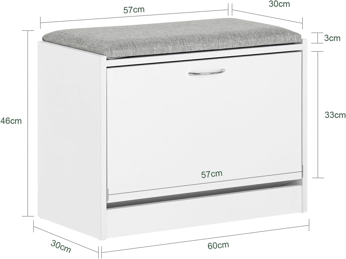 Dimensions of the SoBuy FSR16-HG Shoe Storage Bench