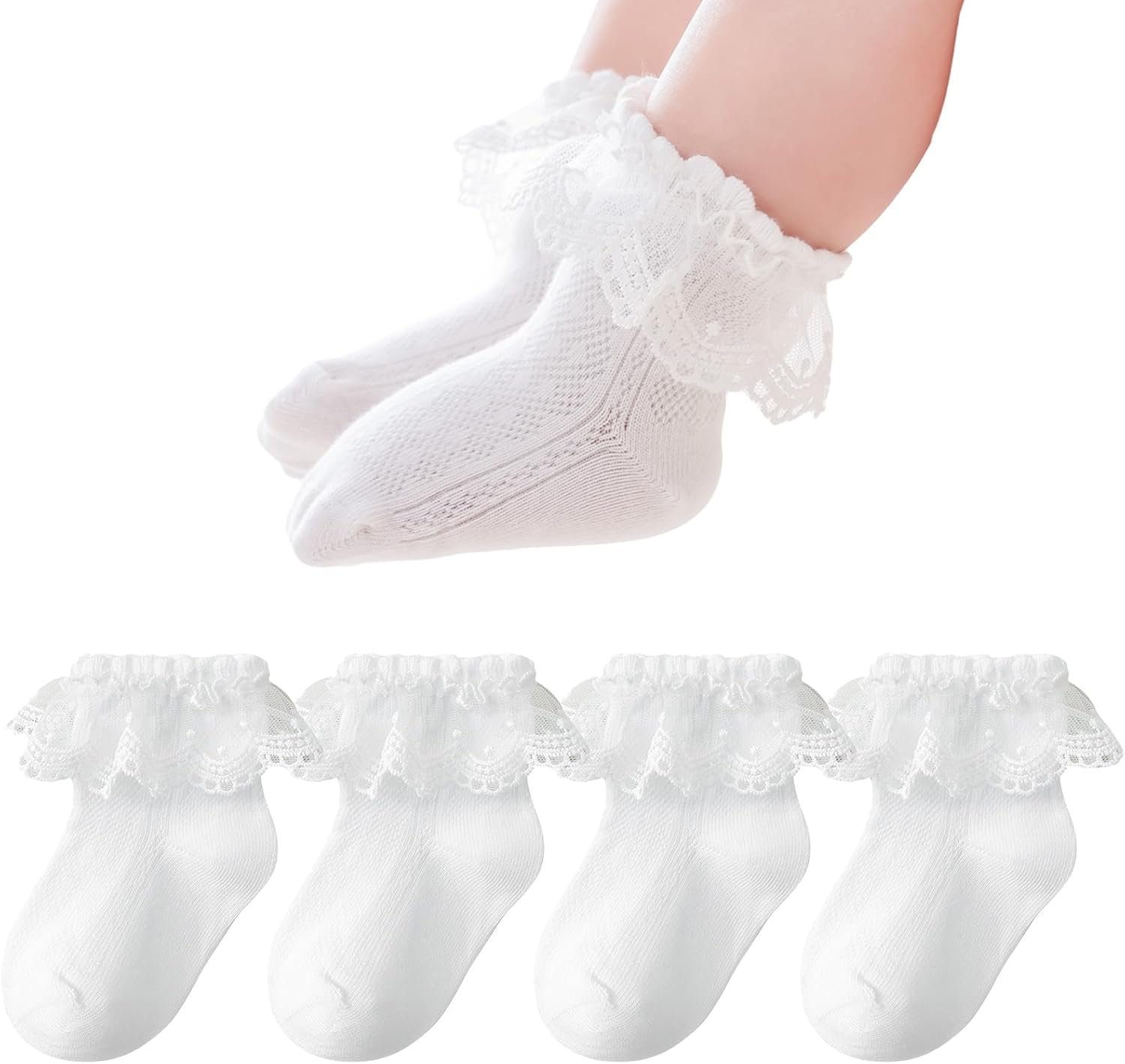 Zumou Toddler Lace Socks Girls Ruffle Eyelet Frilly Princess for Baby Little Kids