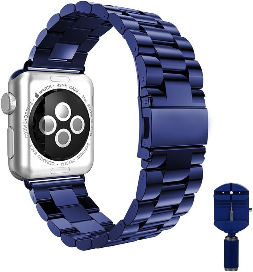 VIPPLUS Compatible for Apple Watch Band 38mm/40mm Stainless Steel Strap Bracelets Wristband with Durable Folding Metal Clasp for Apple Watch Series 4/3/2/1 Blue
