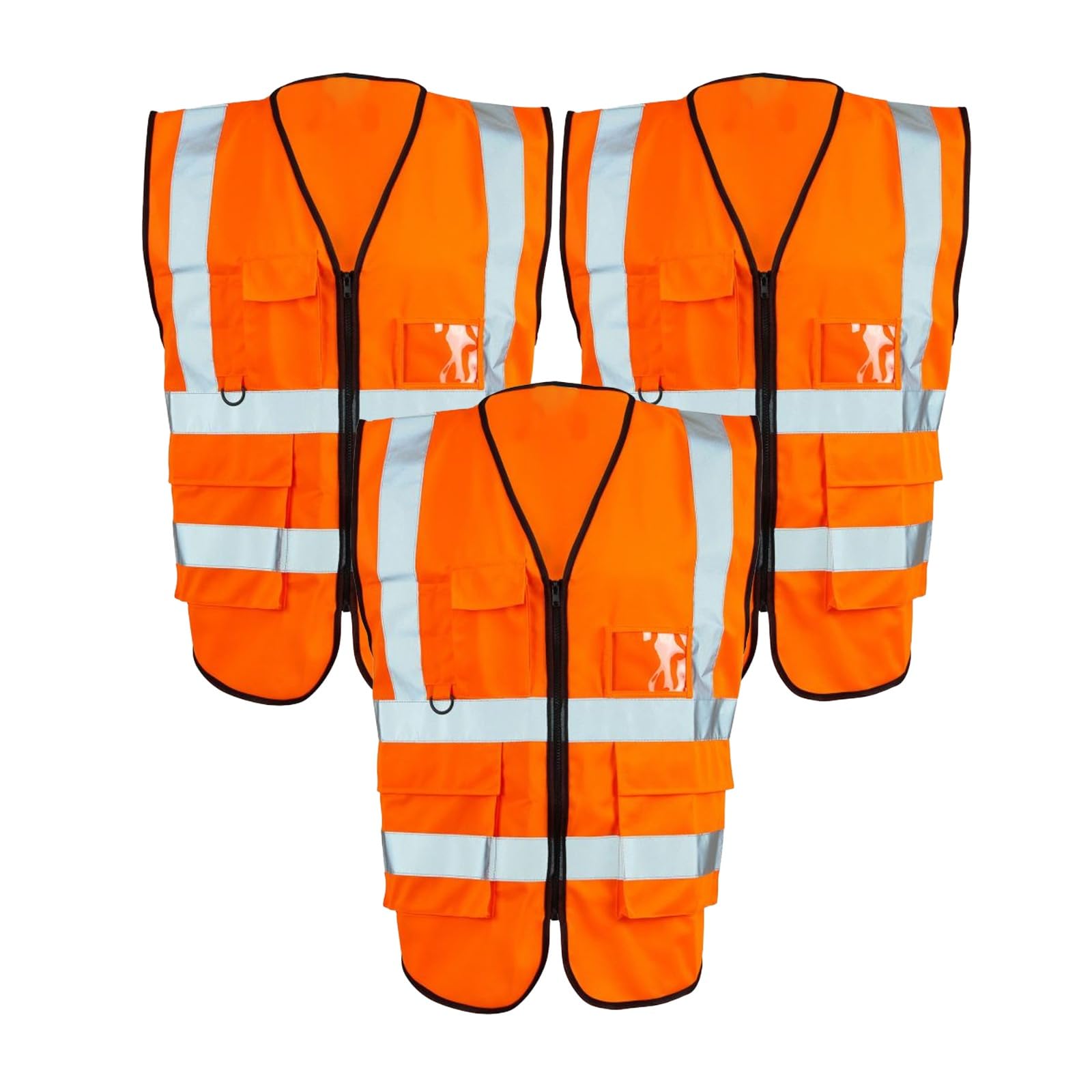 SDMAX Zipped Orange Hi-Viz Vest Waistcoat, Breathable, Multiple Pockets, High Visibility, High Visibility, Ideal For Mechanical, Warehouse, Construction, Transportation (3PCS, 2XL)