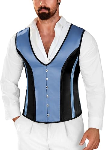 Kaei&Shi Mens Color Block Vest,Vintage Deep V Suit,Waistcoat Victorian Accessori