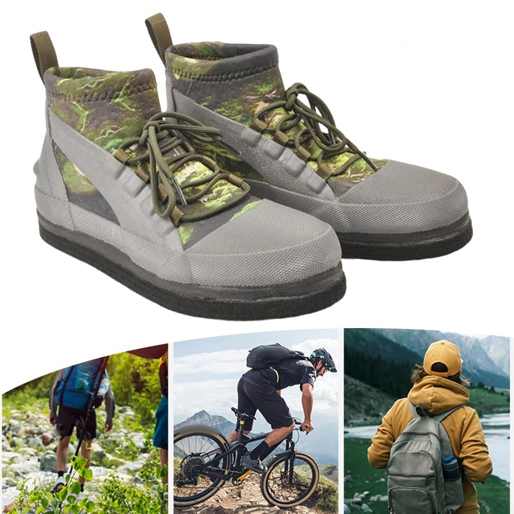 Zapatos de vadeo para hombre y mujer, ligeros, antideslizantes, suela de fieltro, puntera de goma, para pesca al aire libre, río, playa, zapatos de agua, color verde, talla 6-12