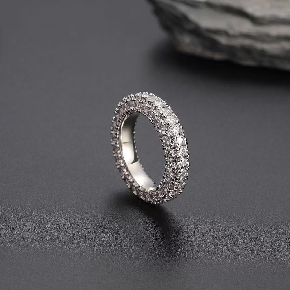ENDLESSNESS & ETERNITY 3 Row Eternity Band Ring 14K White Gold Plated CZ Cubic Zirconia Hiphop Style - Image 2
