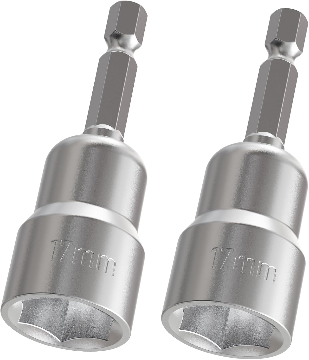 2pcs 1/4" Hexagonal Shank Socket 17mm Magnetic Power Nut Driver Metric 65mm Length Driver Drill Bit Set