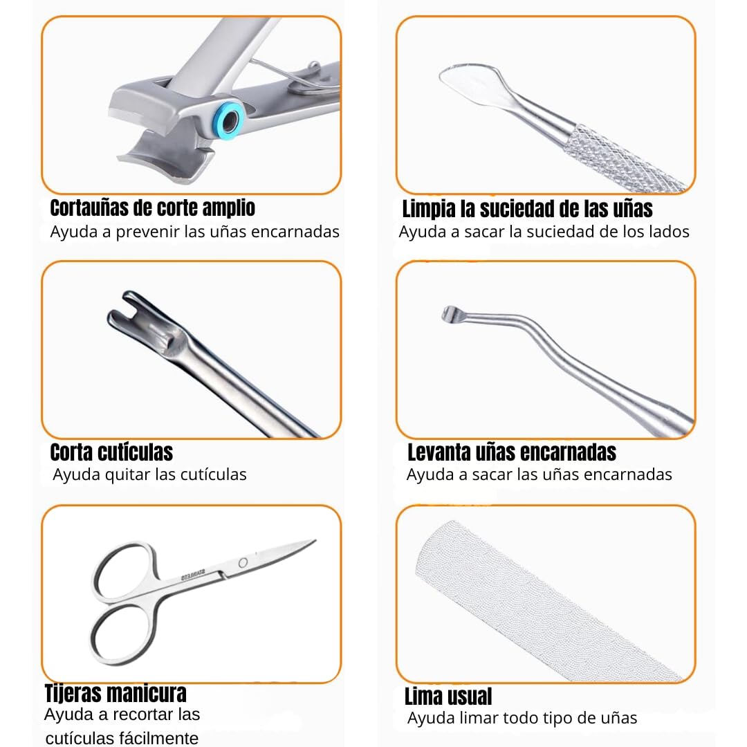 Set Cortaúñas Profesional,Alicates Uñas Pies Acero Inoxidable,Cortauñas Kit Profesional 7 piezas,Kit de Uñas Manicura y Pedicura para Mujeres y Hombres.