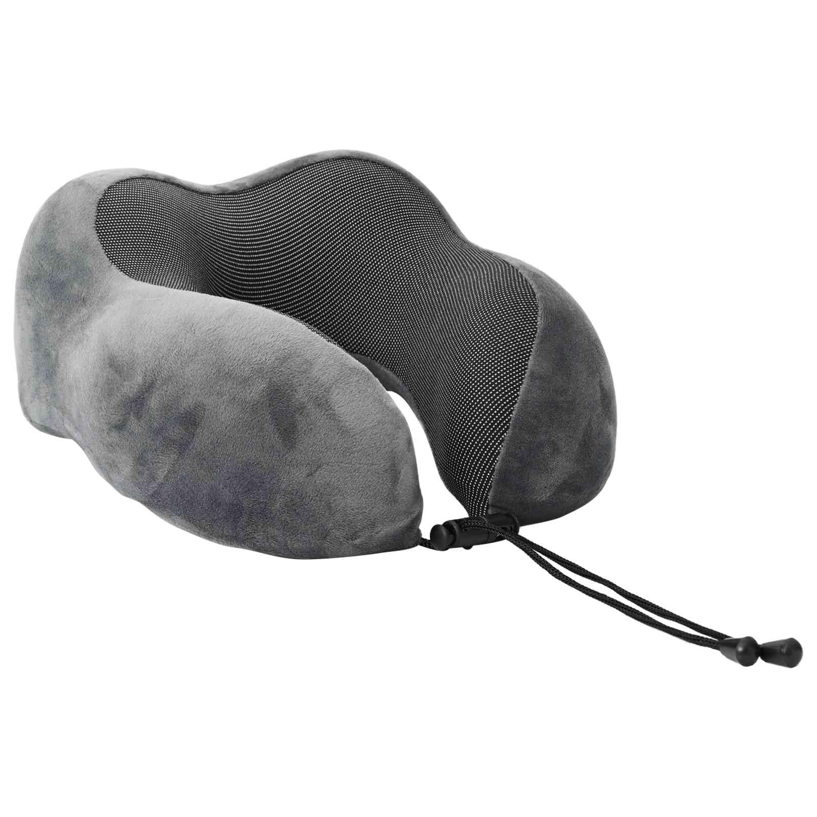 Reisekissen Nackenstuetzkissen Grau Viscoschaum 27 x 26 x 14 cm für Flugzeug Zug Auto, Memory Foam für Schlafkissen und Entspannung unterwegs