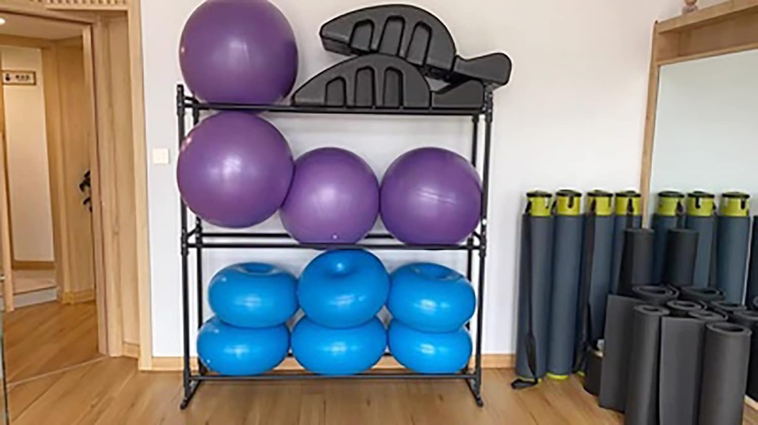 Indoor Balls Display Stand Yoga Mat Holder Metal Yoga Ball Storage Holders for Commercial Gym, Black Balance Ball Racks with All Mounting Accessories, for School Fitness Room Classroom ()