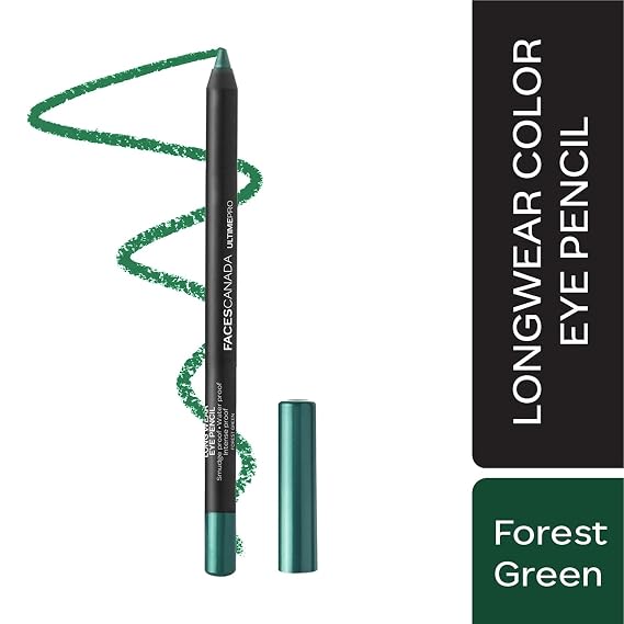 FACESCANADA Longwear Eye Pencil, 5 Bright Color Shades, Smudge Proof, Waterproof, Intense Color, One Stroke Smooth Color, Made In Germany, Peta Approved, Forest Green, 0.04 Oz