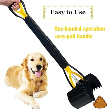 ienjoyed 32 Tall Pooper Scooper, Large Pooper Scooper for Dogs Heavy Duty, Dog Pooper Scooper with Long Handle & High Strength Durable Spring, Foldable Dog Poop Pick Up, Yellow
