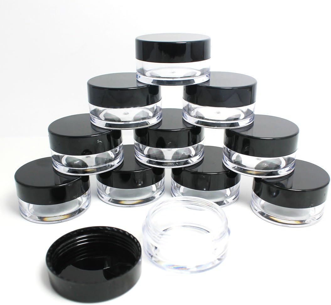 10ml Empty Plastic Cosmetic Jars x 10 CLEAR with BLACK Lids for Creams/Ointment/Sample/Craft Storage