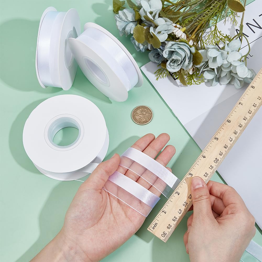 MAYJOYDIY 3 pz 68.6 m Nastro Bianco Mezzo Raso Velato 24mm Bordo Raso Nastro Velato Doppia Trama Bordo Decorativo per Matrimonio Compleanno Festa Bouquet Scatole Regalo Confezionamento