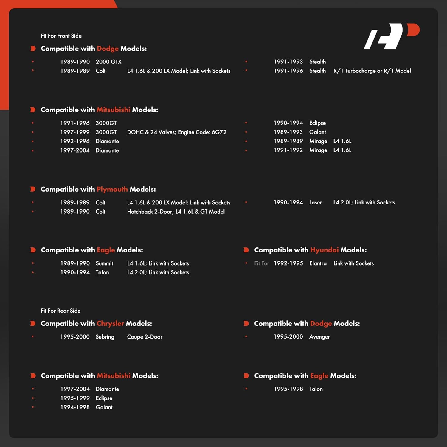 A-Premium 2 x Front or Rear Sway Bar Links Stabilizer Bar Links, Compatible with Hyundai Elantra & Dodge Avenger, Stealth & Mitsubishi 3000GT, Eclipse, Galant & Chrysler Sebring & Eagle & Plymouth