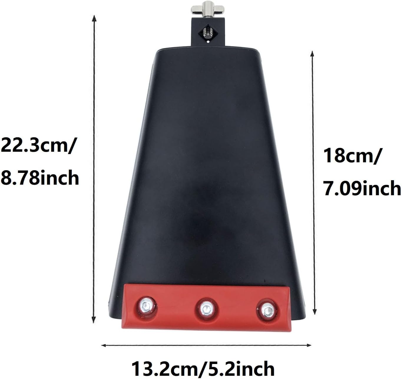 Percussion Cowbell Instrument, Metal 8.8inch Cow Bell with Plastic Reduce Sound Bar for 3/8'' to 1/2'' Diameter Mounting Rod