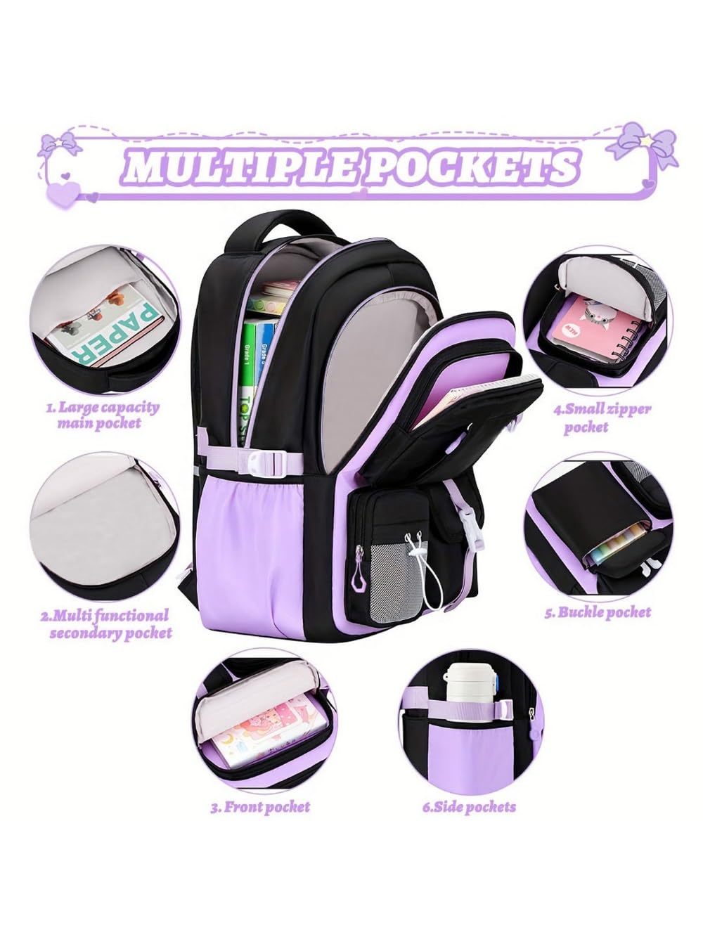 Kit de fournitures scolaires 3 pièces pour sac à dos grande capacité