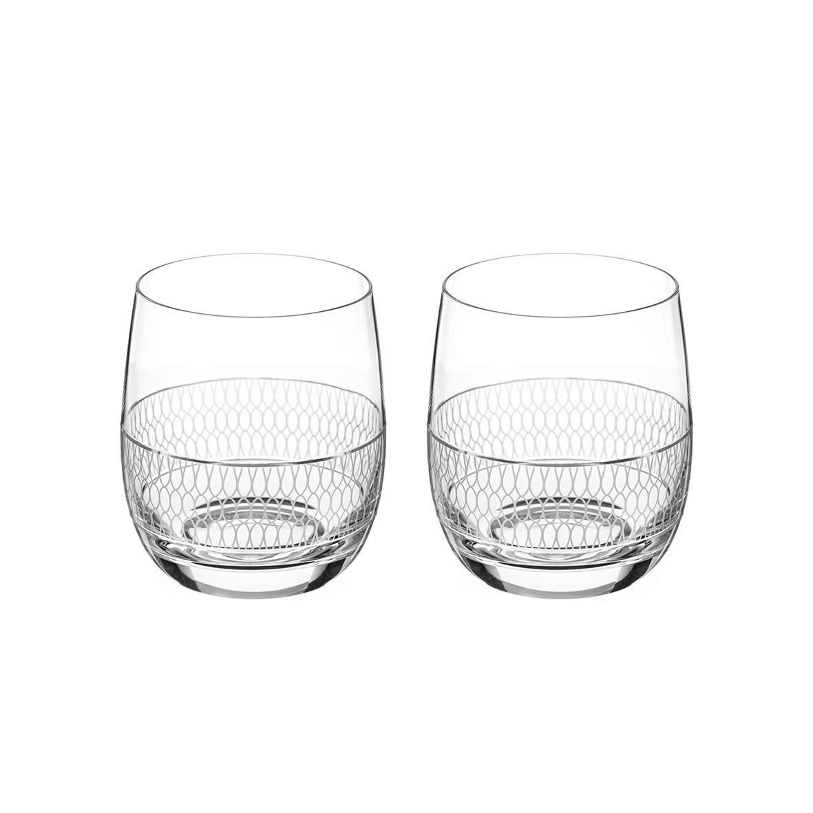 DIAMANTE Whisky Glasses Crystal Short Drink Tumblers Pair with ‘Elise’ Collection Hand Etched Design - Set of 2