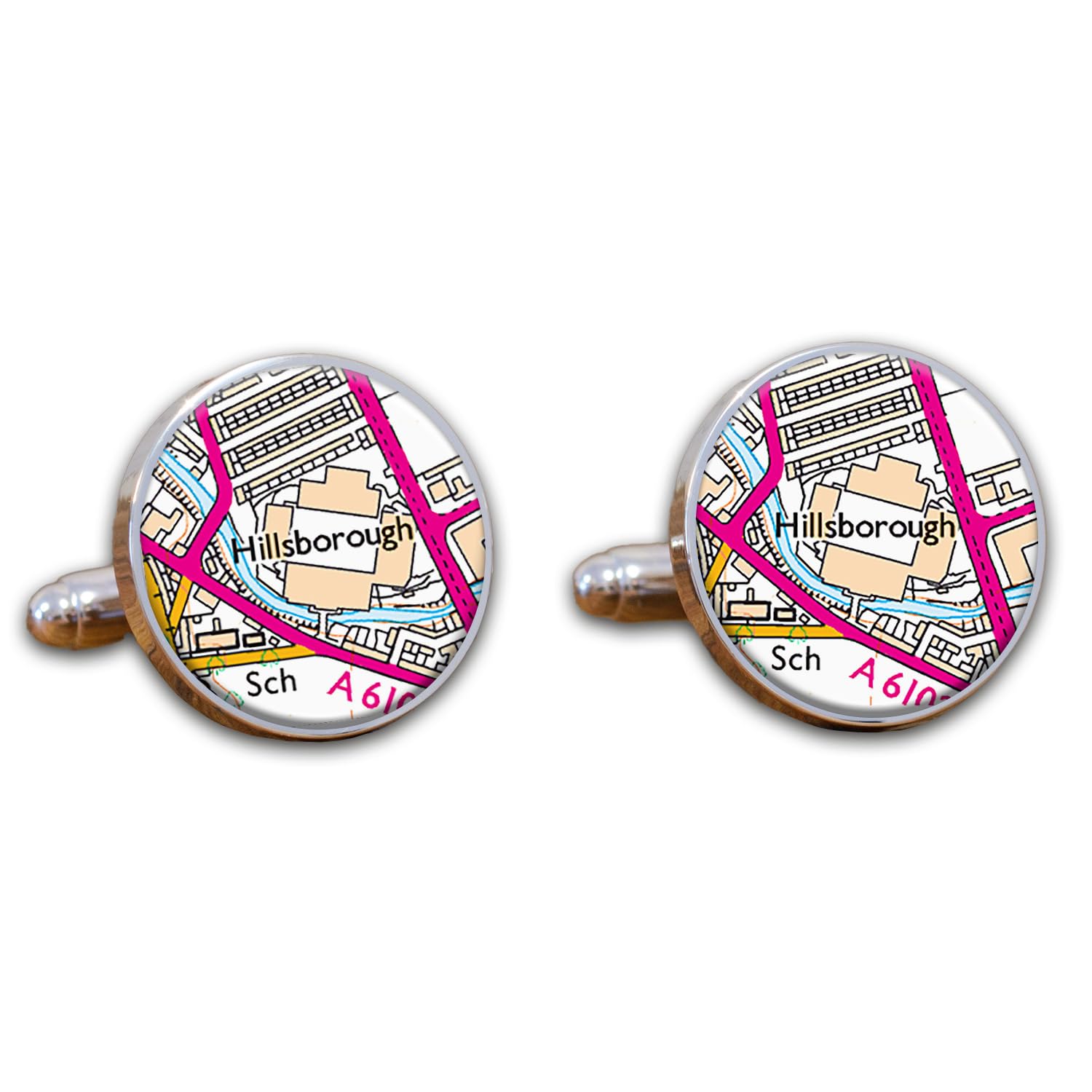 Football Stadium Map Cufflinks, Sheffield Wed Ground Map Cuff links, Hillsborough Map Cufflinks, Round Football Cuff Links