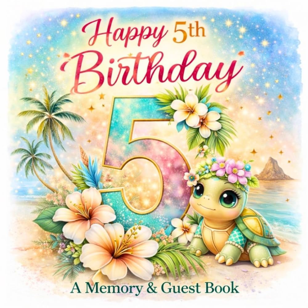 Happy 5th Birthday – Tropical Memory & Guest Book for Kids: A Fun Party Keepsake for Wishes, Messages, Photos & Celebration Moments