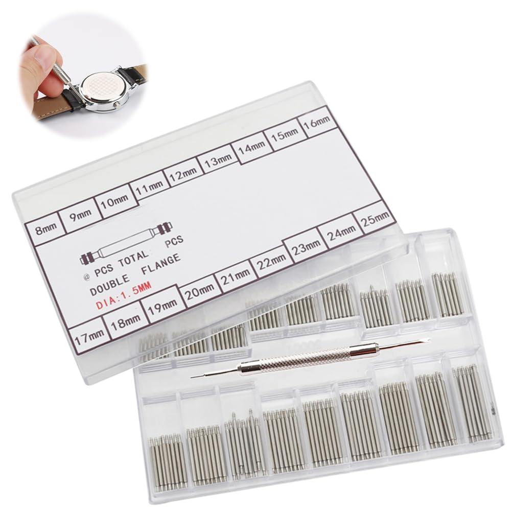 YAARUJEE 腕時計バネ棒 360本入り（18種類/8mm~25mm）ステンレス鋼 時計工具 修理用 バネ棒外し付き 腕時計ピン 時計バンド交換用パーツ ストラップリンクピン ピンポンチ付き