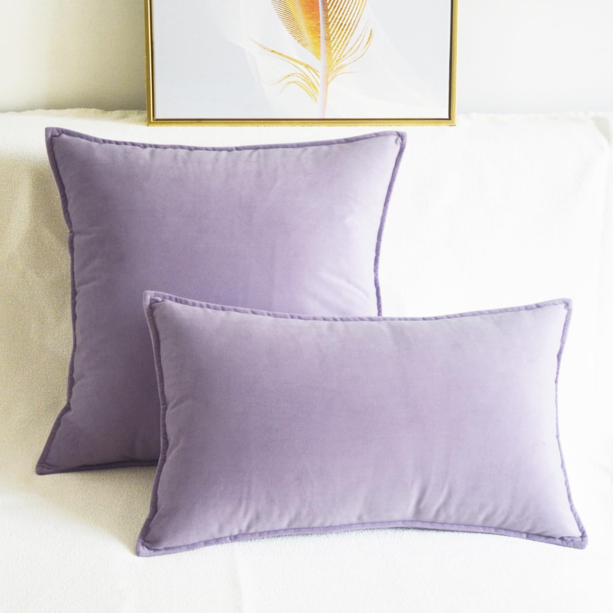 Lutanky Taro Purple Velvet Cushion Covers 30 x 50 cm Decorative Rectangle Throw Pillow Covers (Pack of 2) Soft Oblong Piped Pillowcases for Sofa Bedroom with Invisible Zipper 12x20 Inch - Image 3