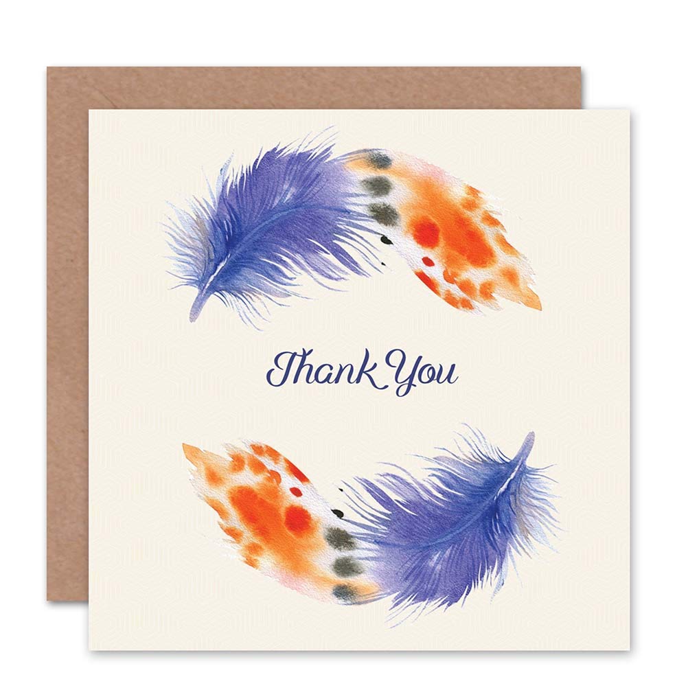 Wee Blue Coo Thank You Card Watercolour Feather Set