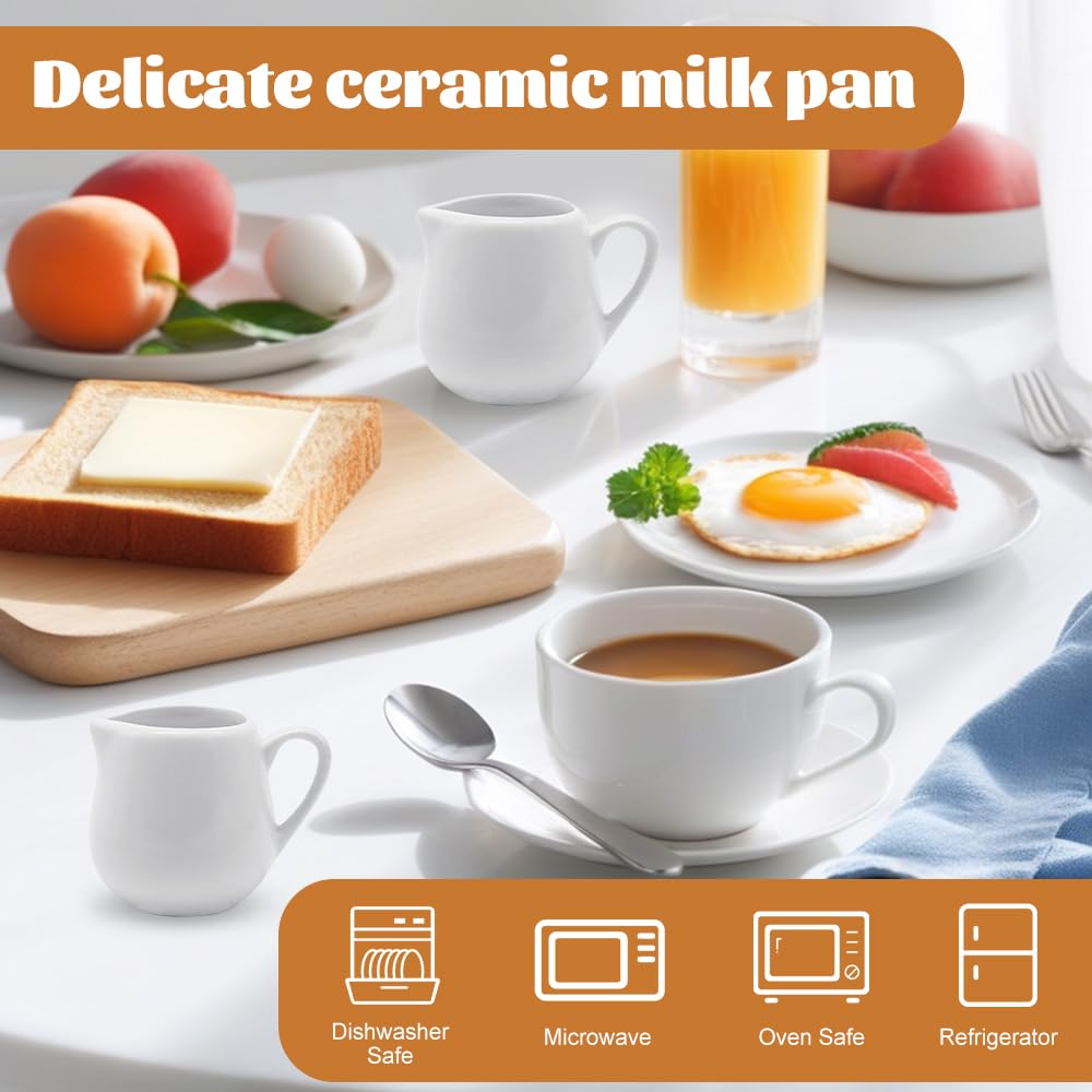 Foreverup 12 piccole brocche per il latte, 50 ml, in ceramica bianca, piccola brocca per sugo con manico, mini brocche riutilizzabili per lattiera, salse, zuccheriera, sciroppo, per caffè, tè, salsa
