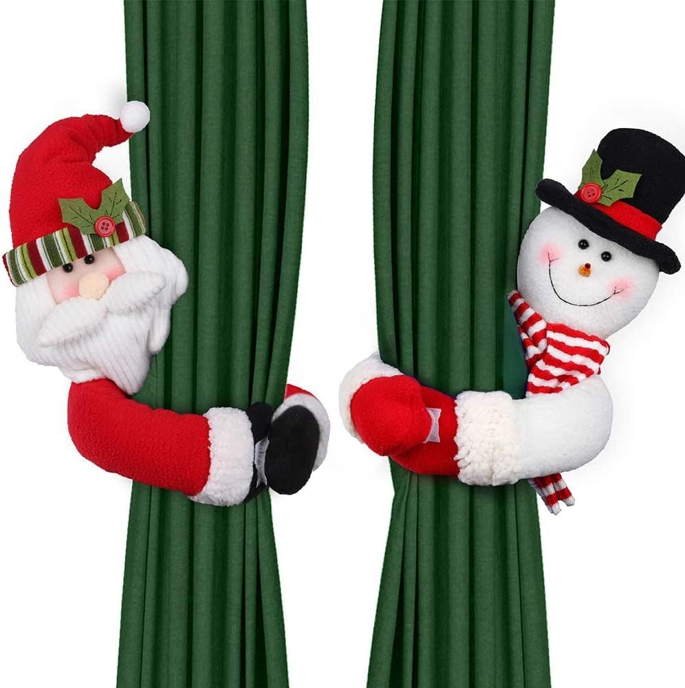 D-FantiX Christmas Curtain Buckle Tieback Set of 2, Santa Snowman Curtain Tiebacks Holdback Fastener Buckle Clamp Window Decorations Wine Bottle Topper Christmas Ornaments Home Holiday Décor 2025
