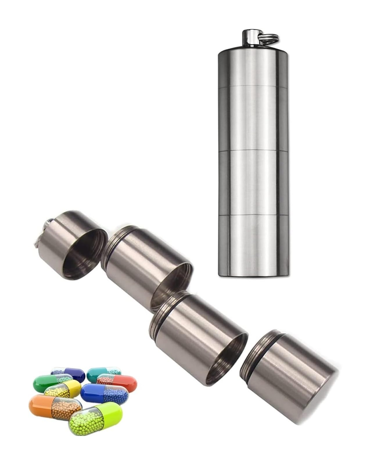 Pill dispenser Llavero pastillero de titanio, pastillero impermeable de 3 secciones, frasco de pastillas EDC, pastillero de emergencia