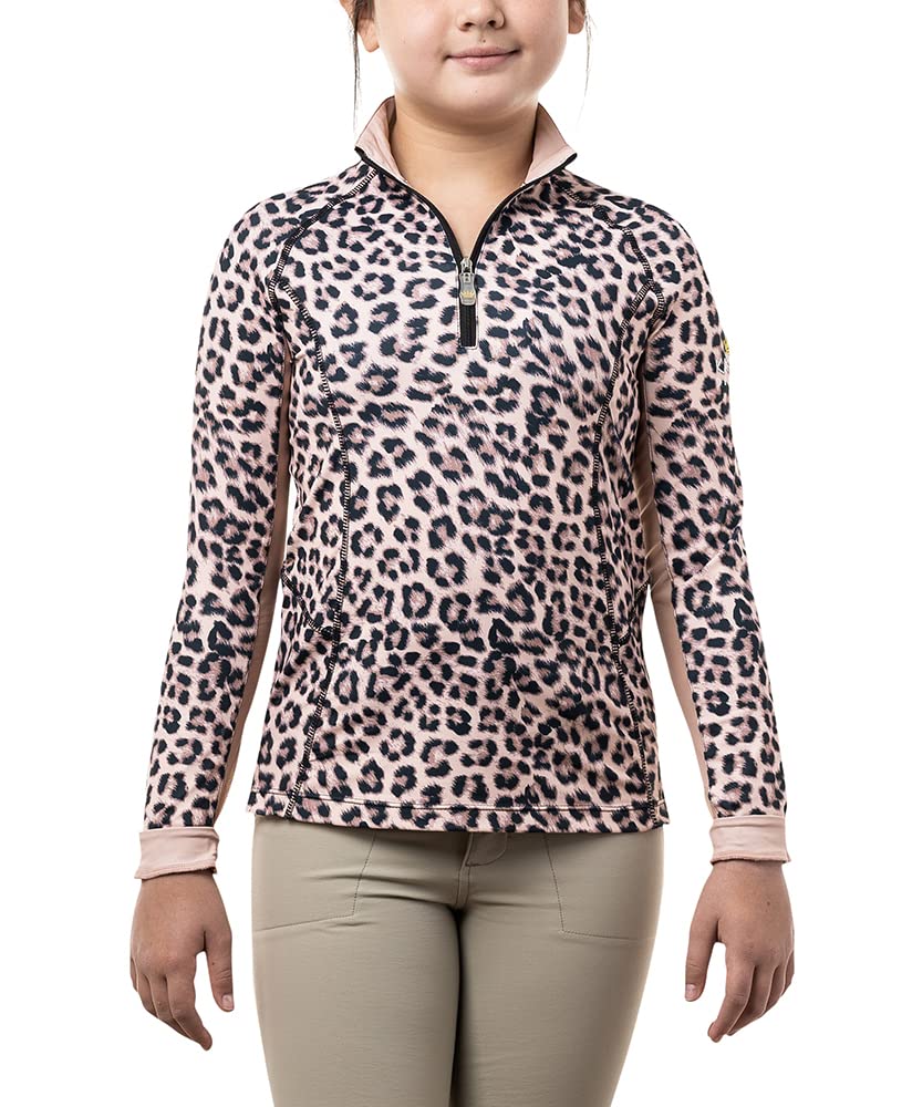 Kastel Denmark Girls Long Sleeve Sun Shirt with Print | Sun Protective UPF 30+ | 1/4 Zip Mock Neck (Animal Print, M)